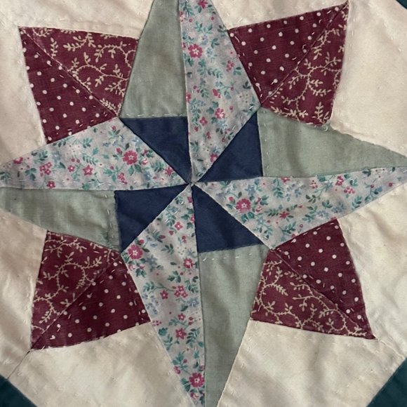 Sold 🎈 Denim Jacket Small Trucker Quilt Square Geometric Star Pinwheel Blue - Picture 5 of 7
